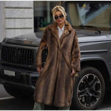 Faux Fur Long Coat Fashionable Fluffy Plush Coat - M, Brown image