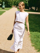 Crop Top and Midi Skirt Set - L, White image