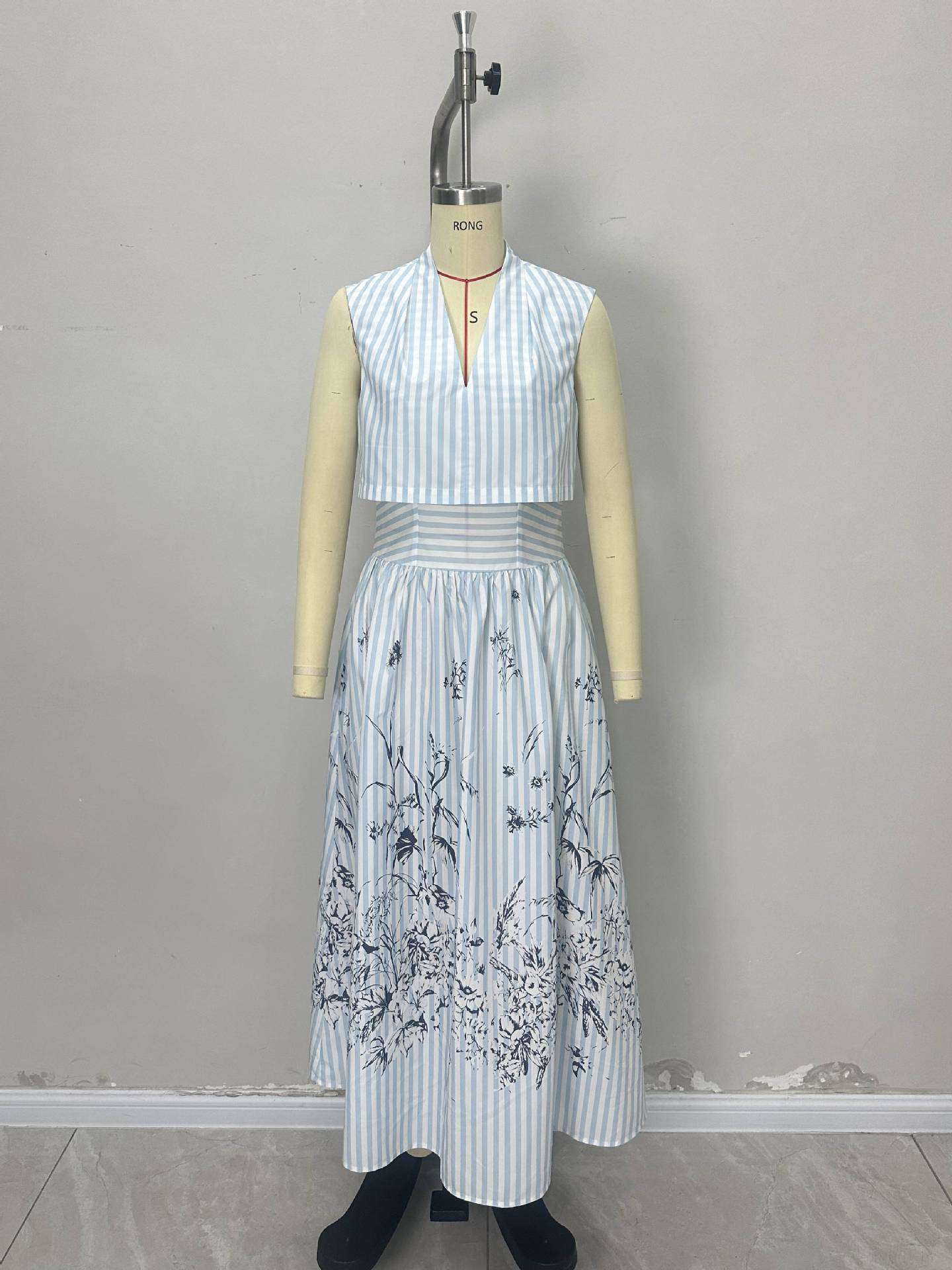 Striped Floral Maxi Skirt with Sleeveless Top image 4