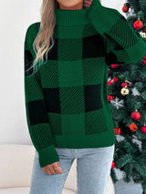 Festive Plaid Knit Sweater - L, Green image