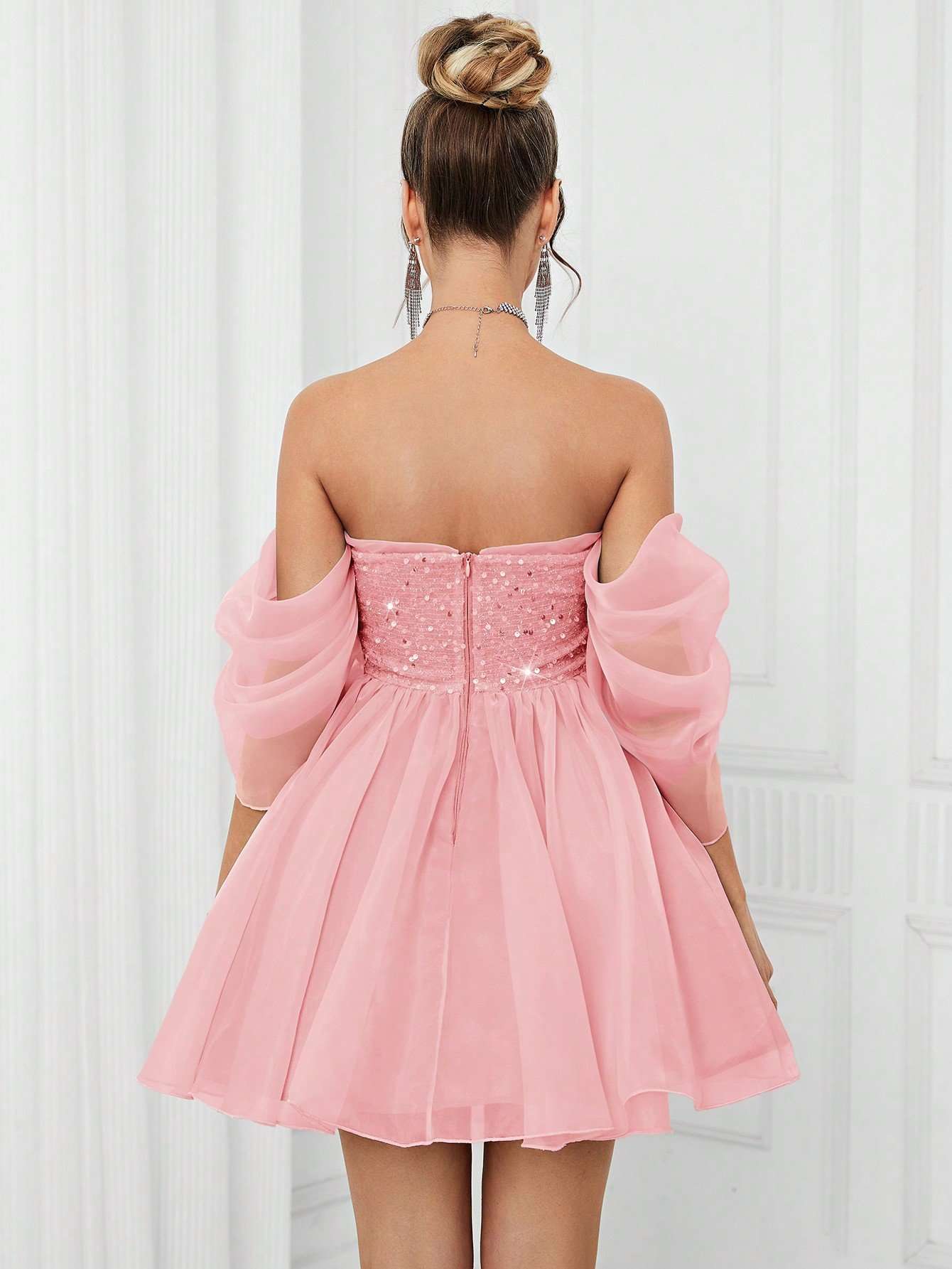 Elegant Off-Shoulder Pink Cocktail Dress image 3