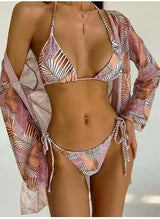 Sexy Three Piece Bikini Sheer Cover Up Swimsuit Set image 6