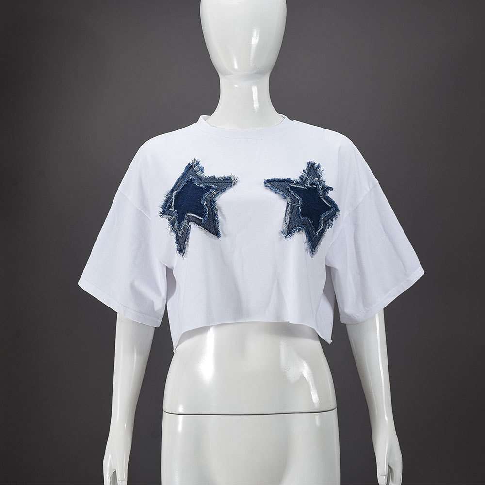 Star Frayed Patchwork Crop T-Shirt image 2