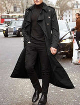 Classic Belted Overcoat Long Trench Coat - S, Black image