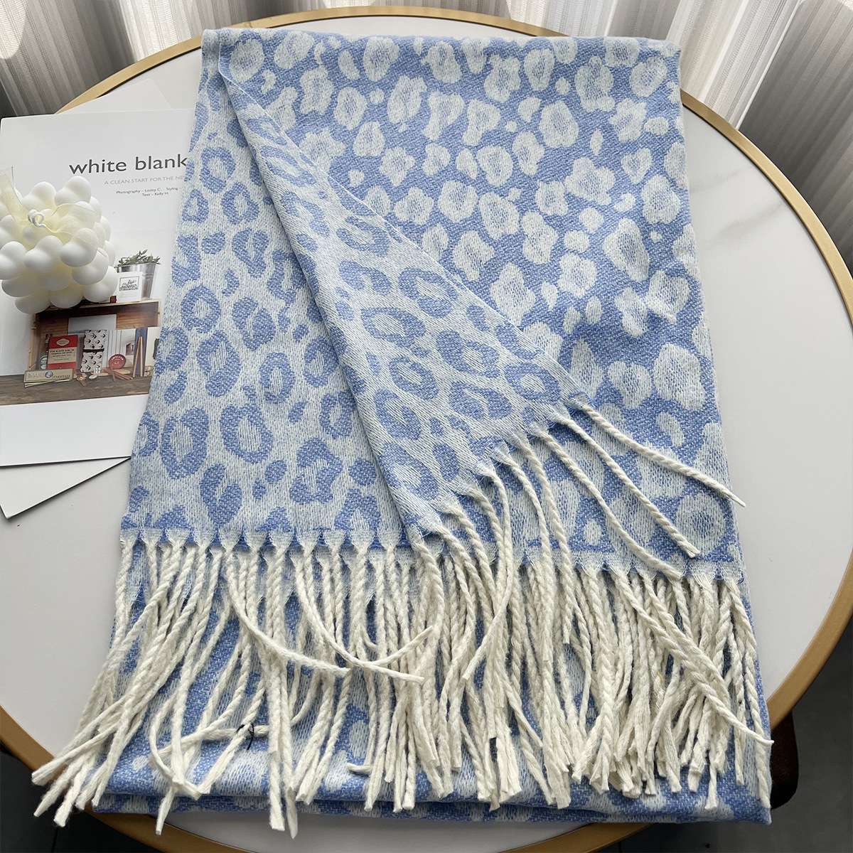 Super Soft Leopard Print Scarf Blanket Wrap - Free Size, Crystal Blue image