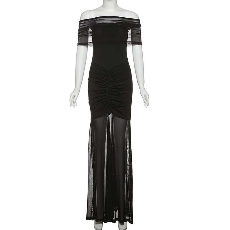 Off-Shoulder Mesh Black Dress image 3