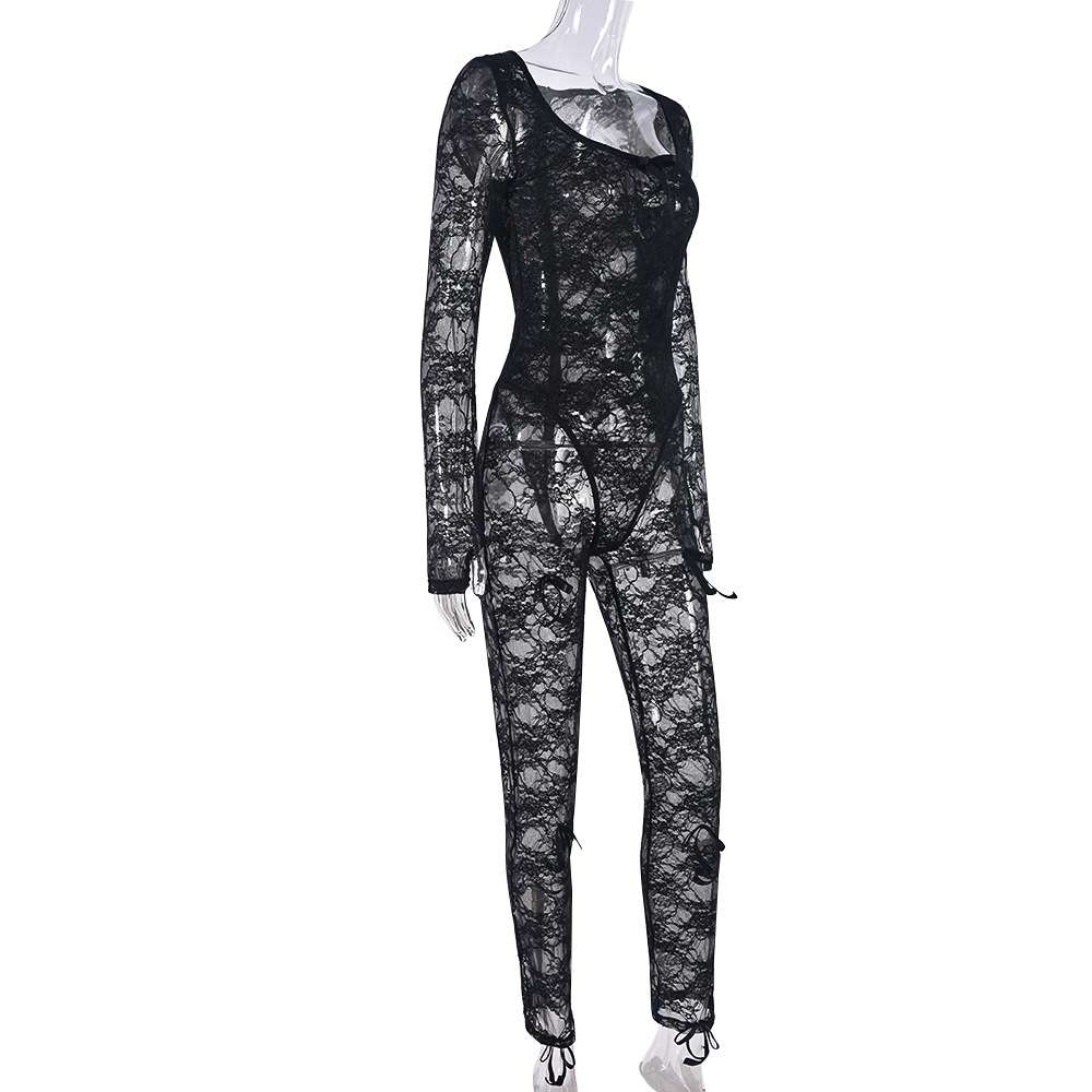 Lace Long Sleeve Bowtied Jumpsuit image 5