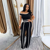 Off-Shoulder Lounge Set with Contrast - M, Black image