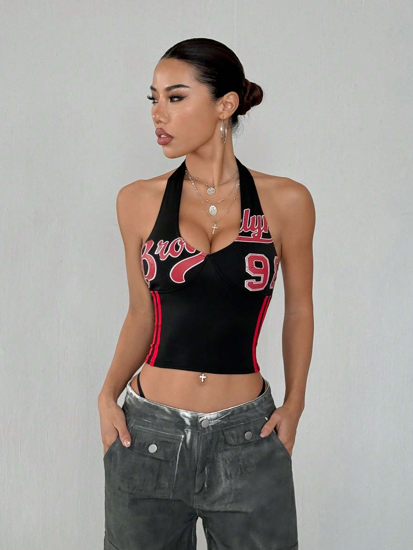 Stylish Racerback Crop Top with Number Print image 3