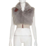 Chic Faux Fur Vest Zippered Jacket image 3