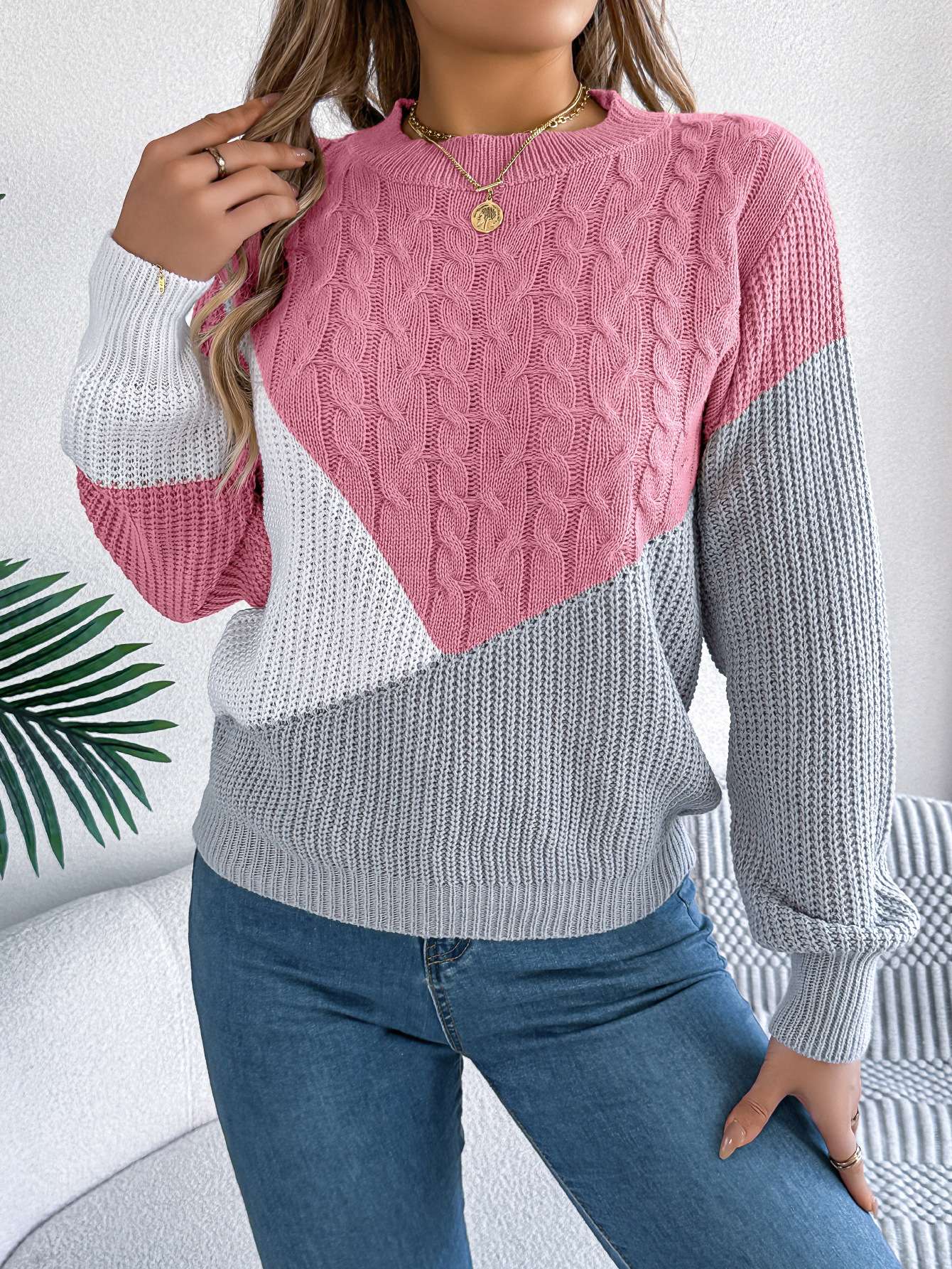 Knit Long Sleeve Pullover Sweater - XL, Pink image