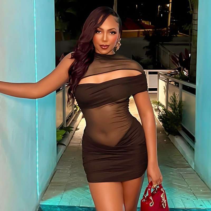 Cutout Bodycon Mini Dress - S, Brown image
