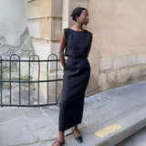 Crop Top and Midi Skirt Set - L, Black image