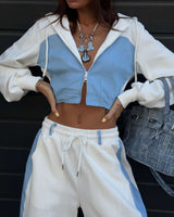 Patchwork 2-Piece Zipper Hoodie Jacket Pants Set image 5