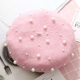 Embellishment Beaded Studs Crochet Cashmere Beret Cap - Free Size, Pink image