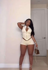 Zipper-Front Crop Top and Shorts Set image 1