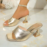 Metallic Gold Block Heel Mules