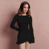 Ruched Bodycon Mini Dresses - L, Black image