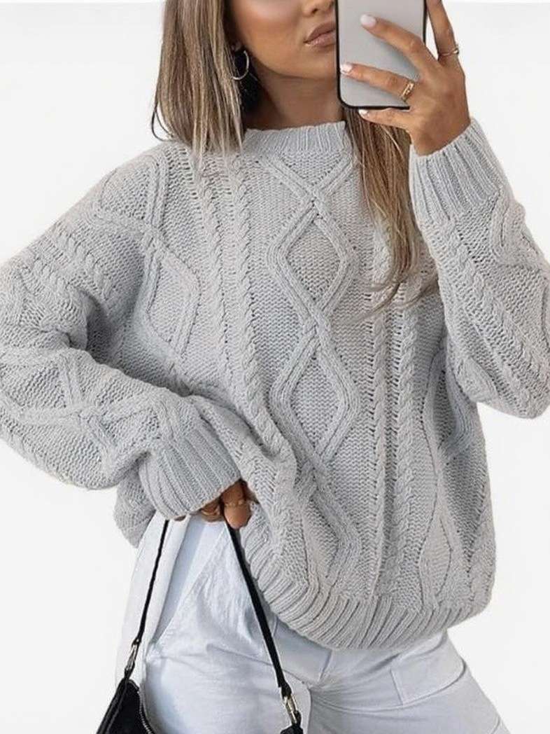 Cozy Cable Knit Pattern Sweater - S, Grey image