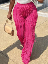 Wave Ruffles Wide Leg Pants - XXL, Rose Pink image