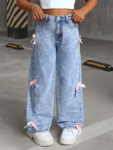 Bow Knot Zip Up Denim Pants Loose Fit image 1