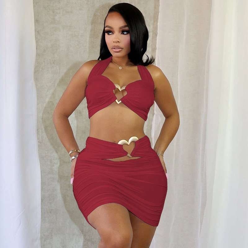 Cutout Halter Two-Piece Set - M, Red image