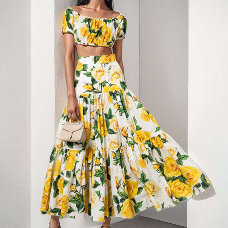 Floral Off-Shoulder Crop Top & Maxi Skirt Set image 3
