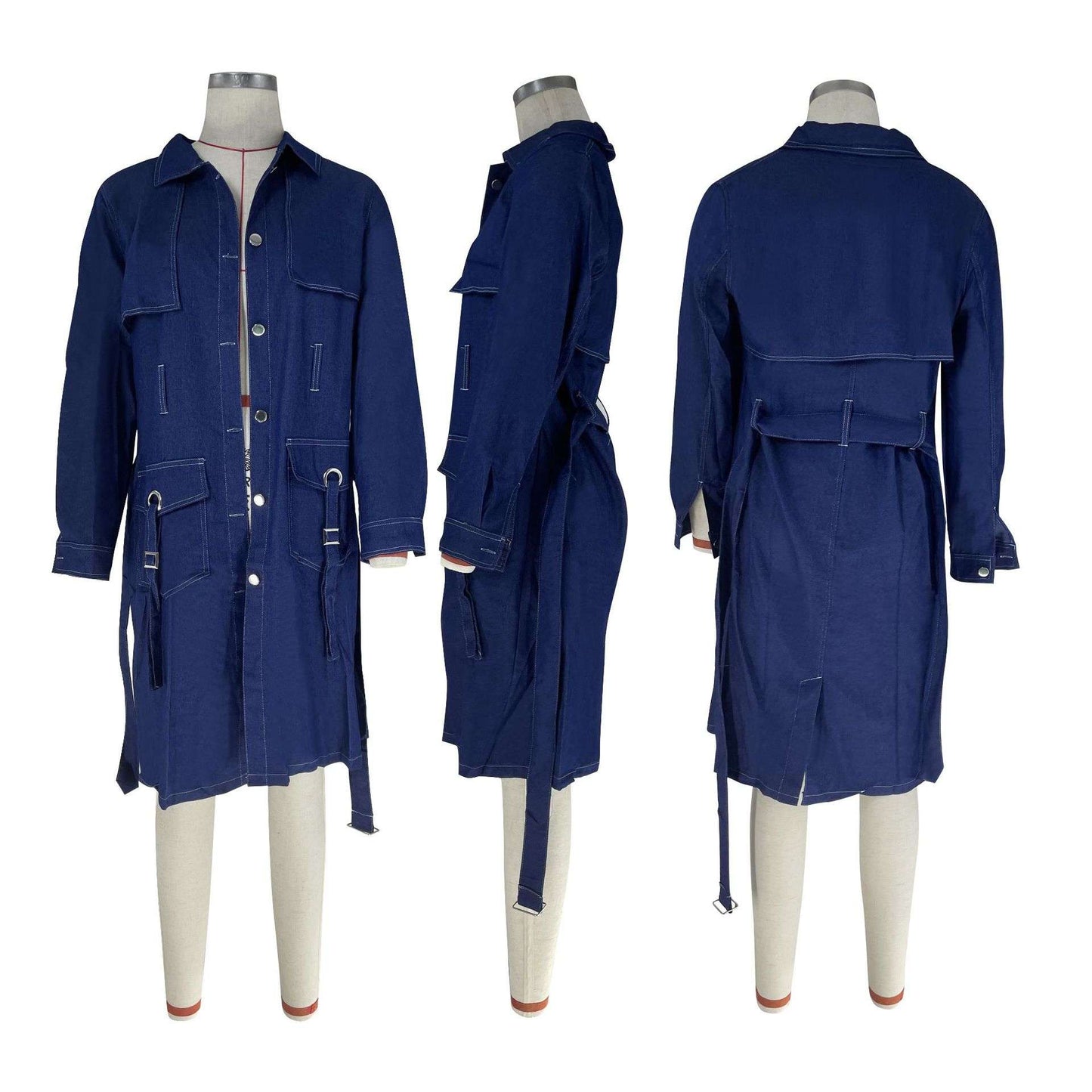 Classic Long Denim Trench Coat with Belt image 2