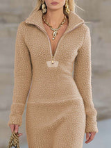 Elegant Long Dress with V Neck Front Zip image 4