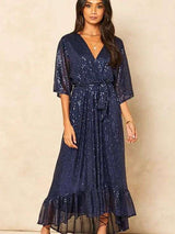Sequin Dress Half Sleeves Cocktail Dress - S, Deep Lake Blue image