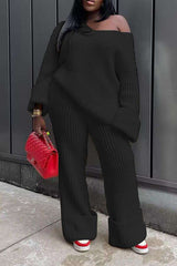 Cozy Ribbed Knit Set - L, Black image