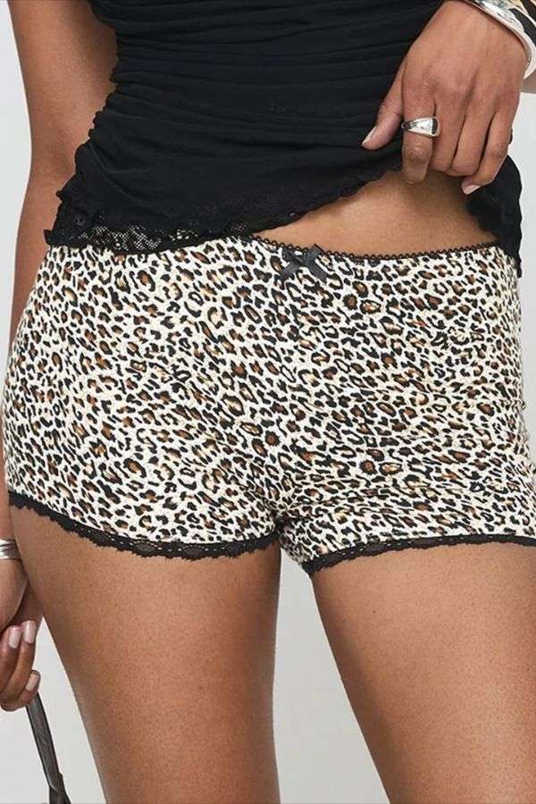 Animal Printed Low-Rise Lounge Shorts - L, Multi Brown image