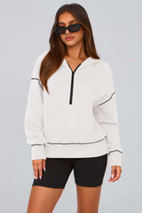 Cropped Hoodie with Gold Zipper Details - L, White image