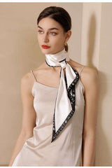 White & Black Bordered Silk Scarf image 0