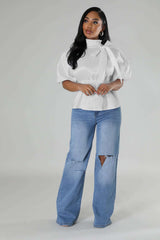 Satin Elegance Bow-Tie Blouse - M, White image