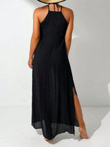 Halter Neck Crochet Detail Maxi Dress image 3