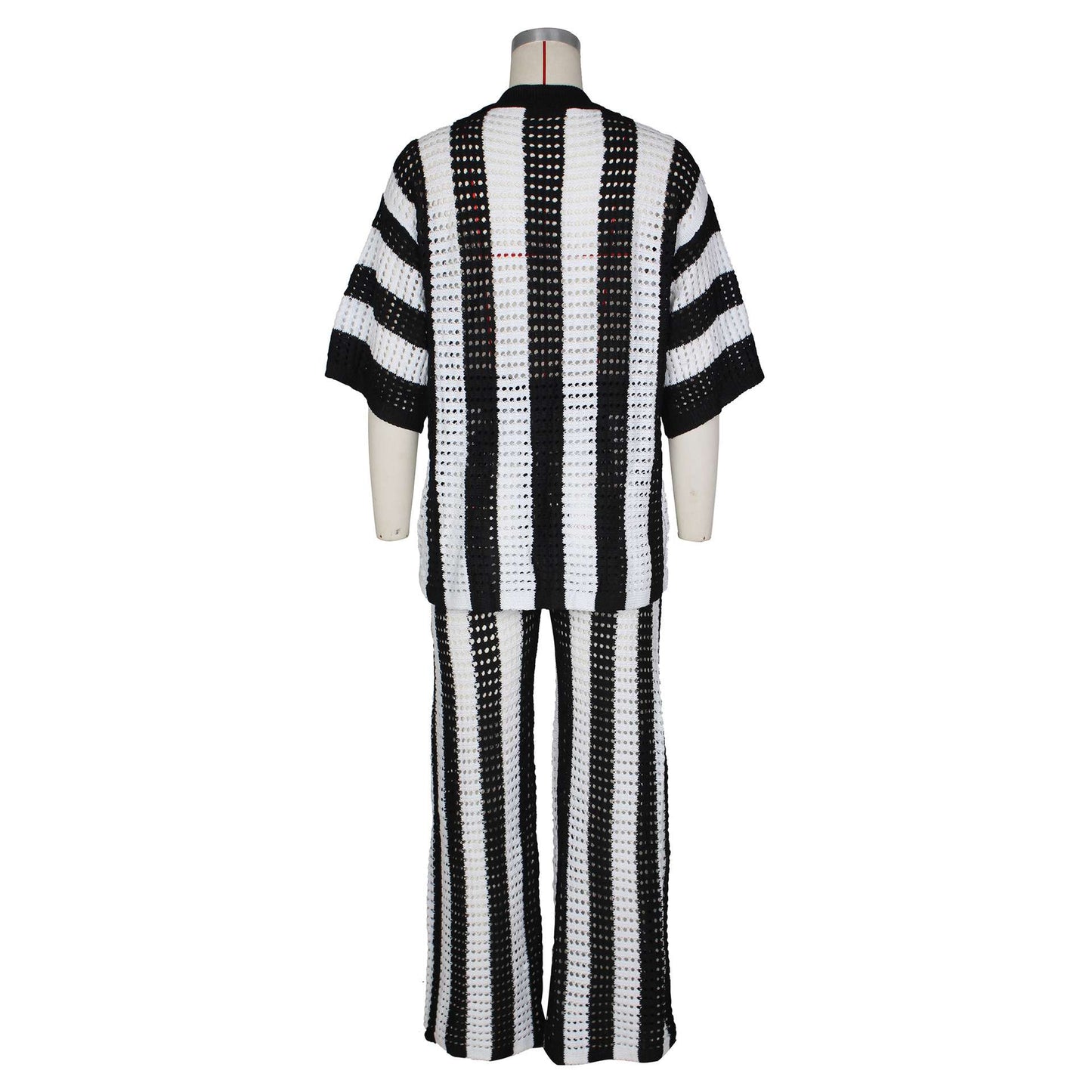 Monochrome Stripes Crochet Top and Pants Set image 7
