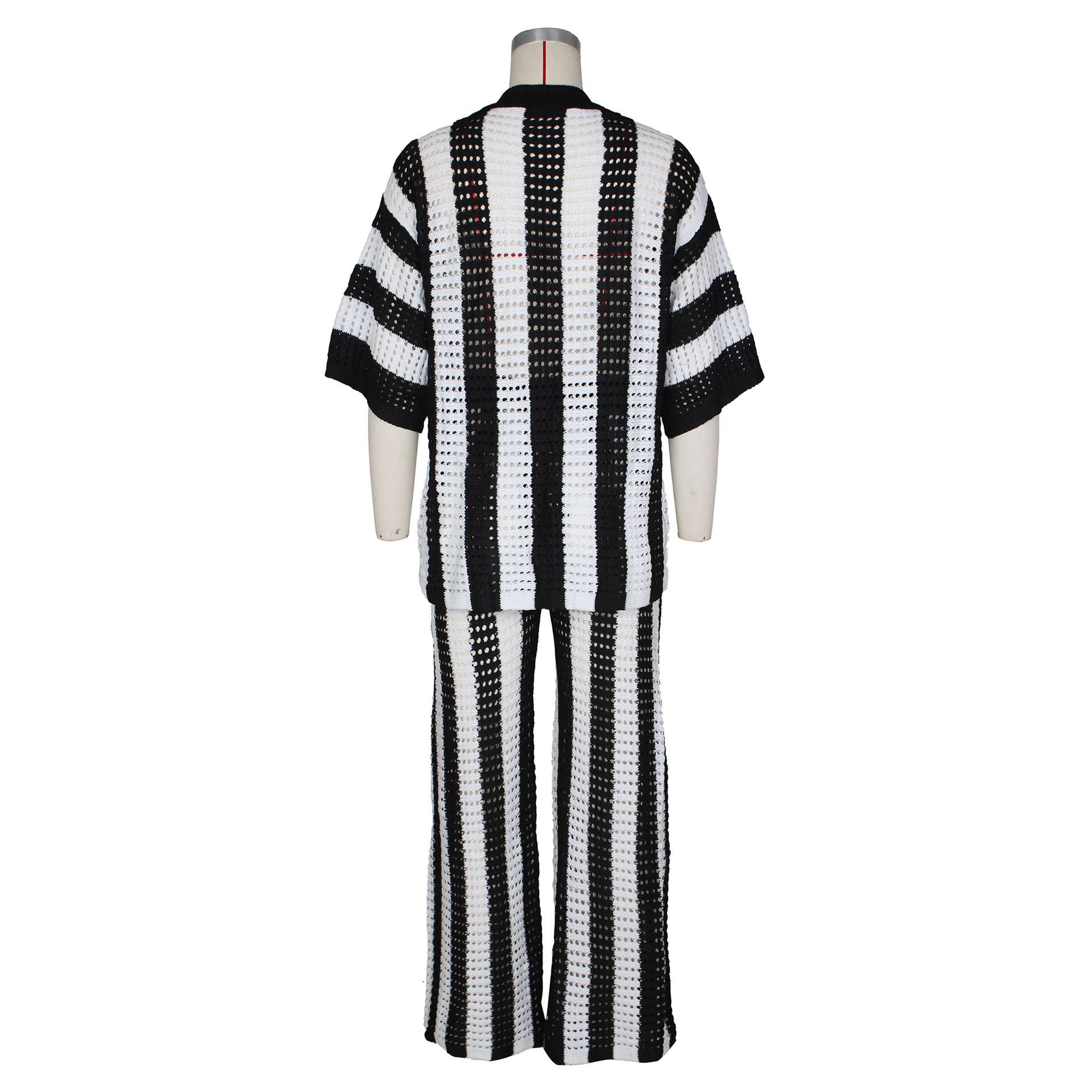 Monochrome Stripes Crochet Top and Pants Set image 7