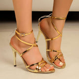 Fashionable Metallic Strap Round Toe Heel Sandals image 0