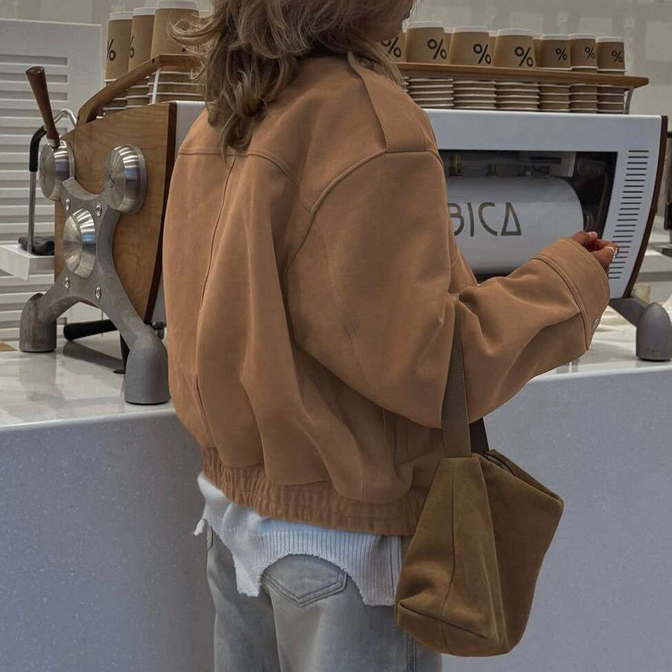 Classic Faux Suede Bomber Jacket image 2