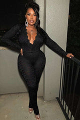 Deep V Two Piece Mesh Bodysuit Set image 2