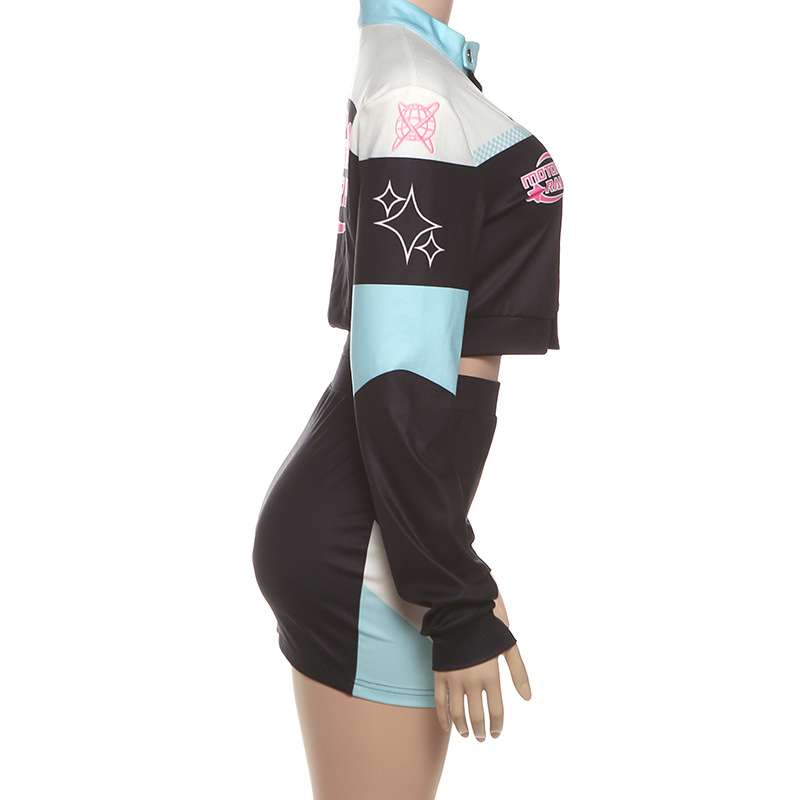 Retro Racer-Inspired Two-Piece Crop Top & Mini Skirt Set image 5