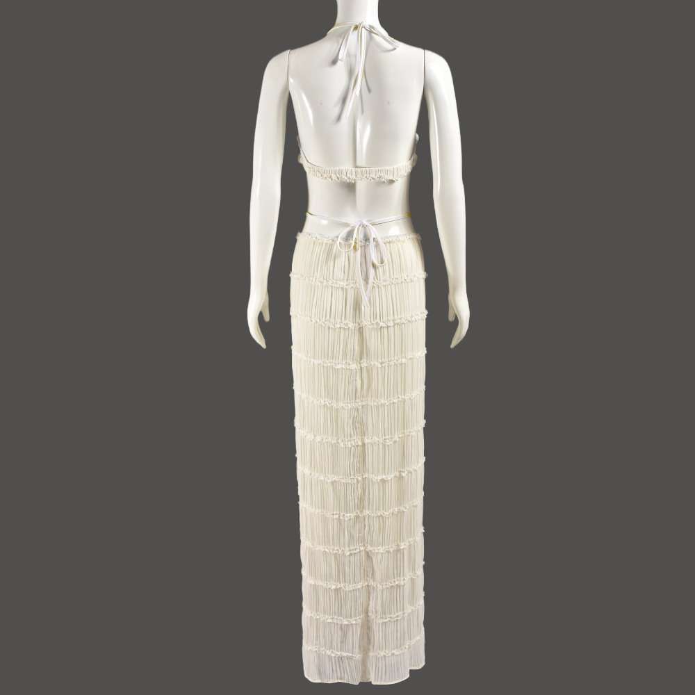 Two Piece Sleeveless Ruffle Top Maxi Skirt image 3