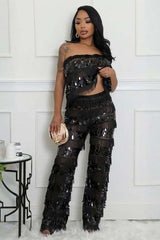 Sequin Fringe Top and Pants Set image 0