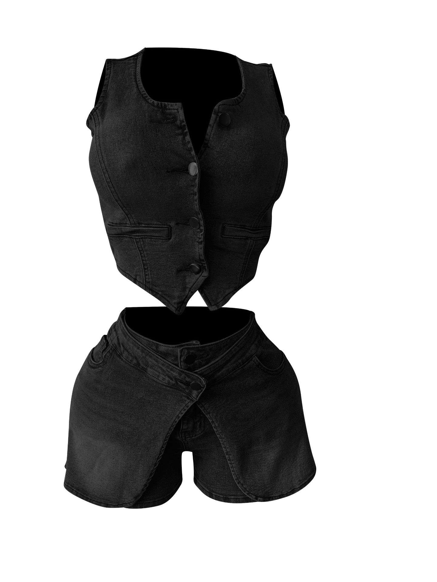 Cropped Vest & High-Waisted Shorts Two-Piece Set - L, Black image