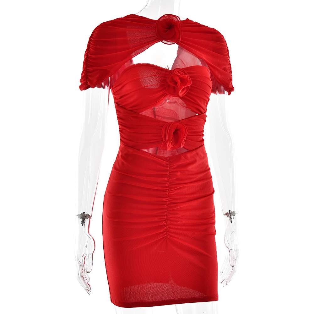 Ruched Cut-Out Dress with Floral Accents image 6