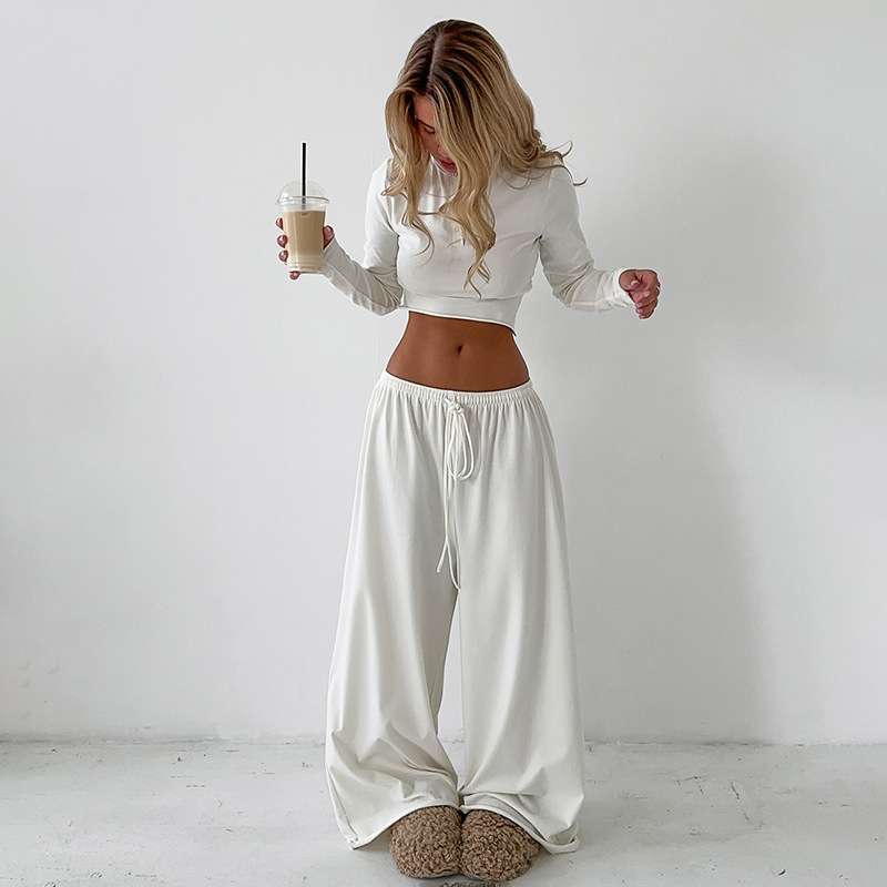 Casual Lounge Set with Drawstring Pants - M, White image