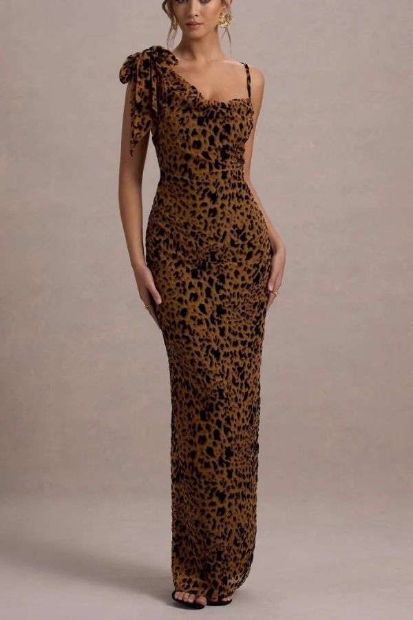 One-Shoulder Leopard Maxi Dress image 0