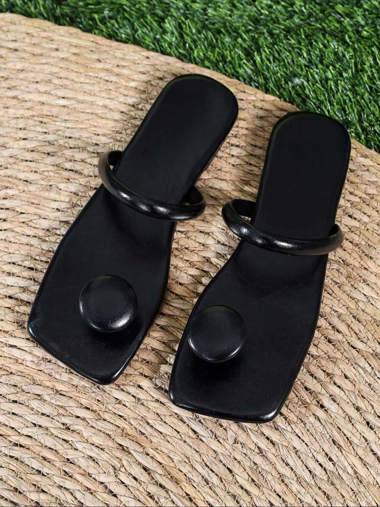 Open Square Toe Thong Flat Sandals