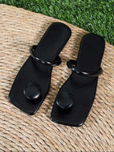 Open Square Toe Thong Flat Sandals